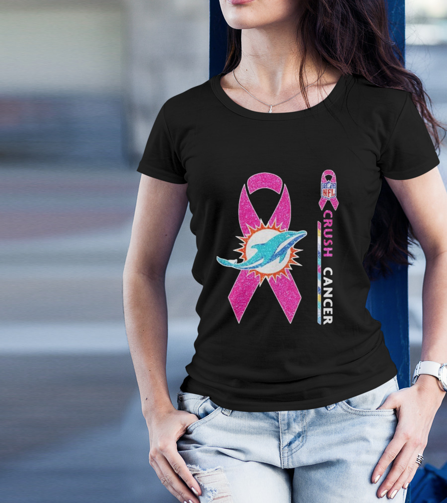 NFL Miami Dolphins Pink Ribbon Crush Cancer Initiative T-Shirt