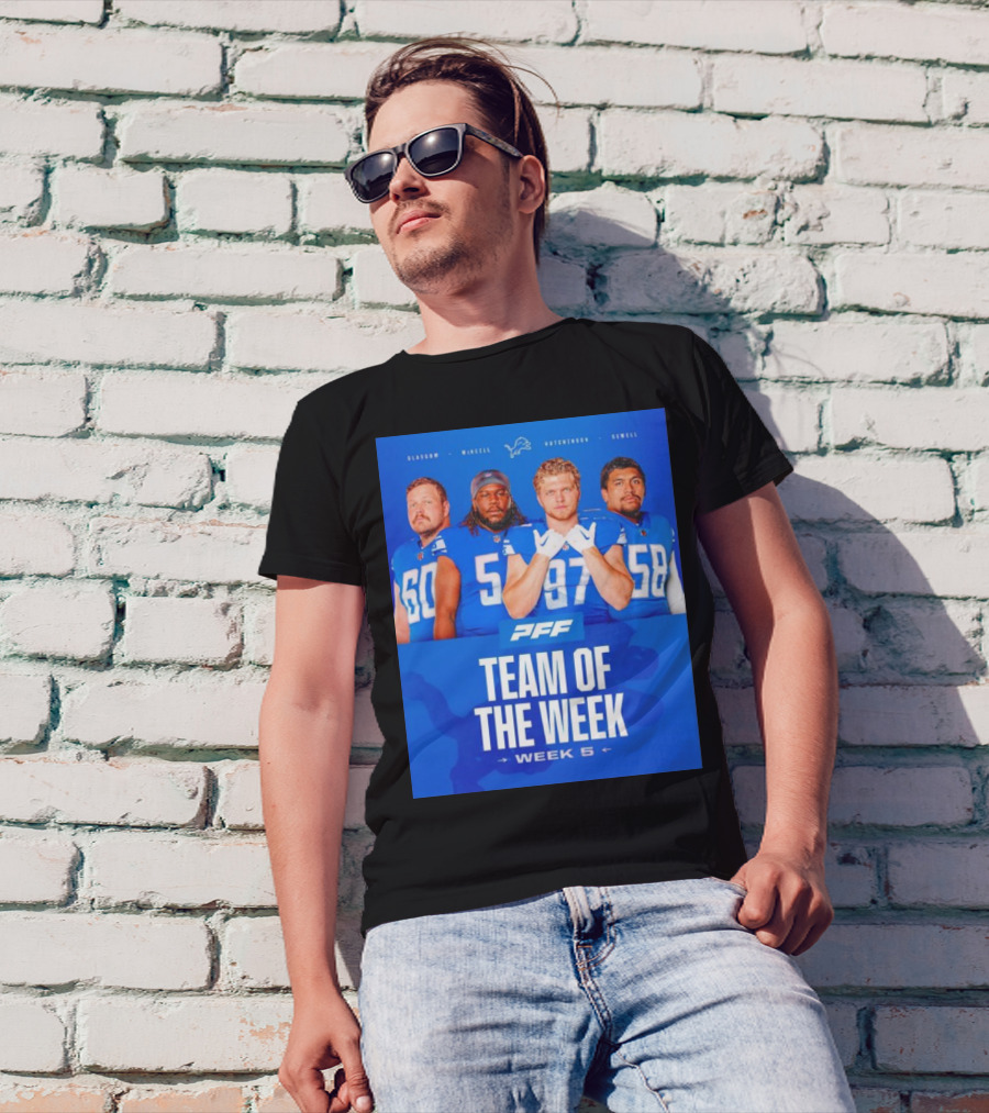 PFF Detroit Lions Glasgow McNeill Hutchinson Sewell Team Of The Week Week 5 T-Shirt