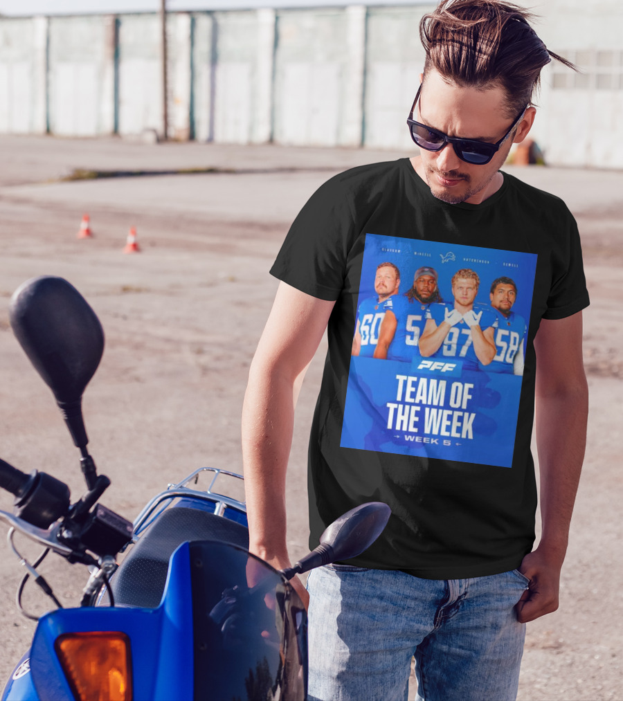 PFF Detroit Lions Glasgow McNeill Hutchinson Sewell Team Of The Week Week 5 T-Shirt