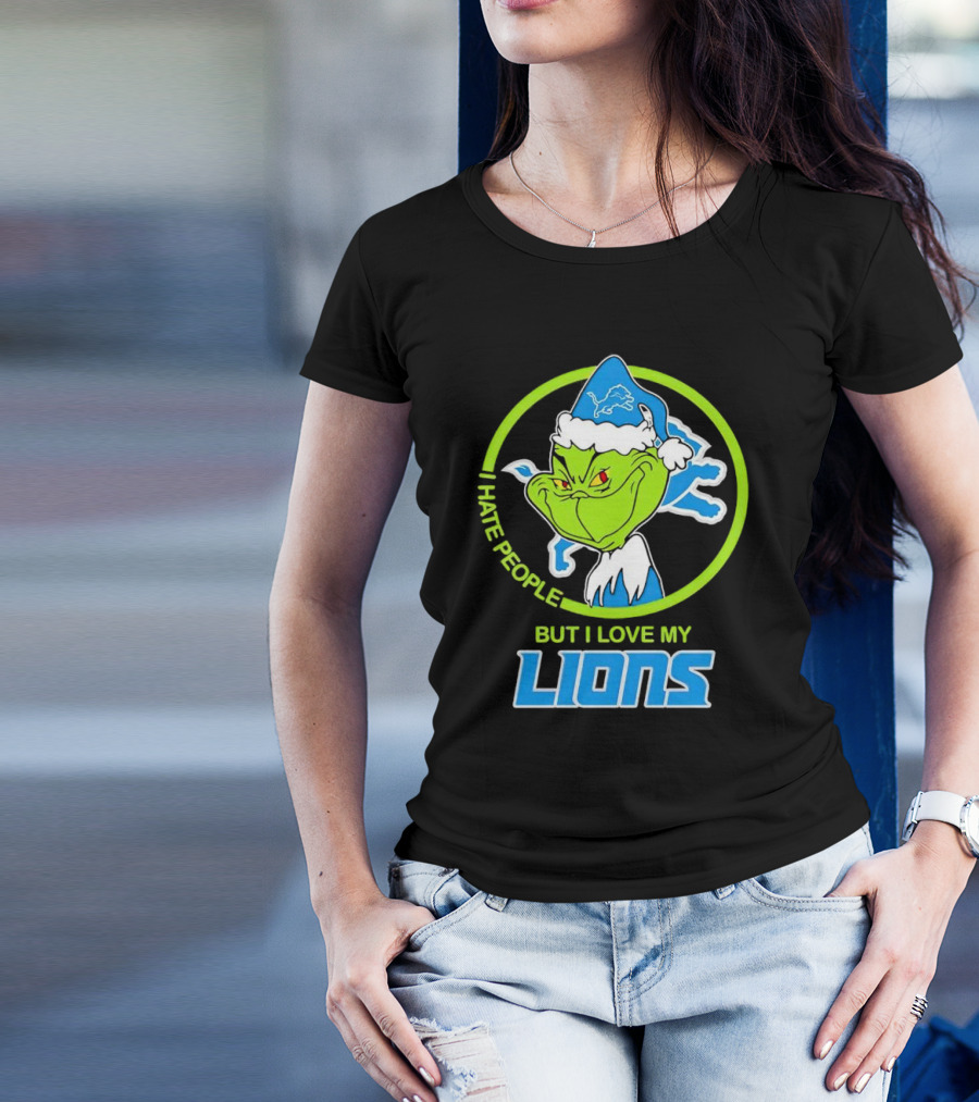 Grinch I Hate People But I Love My Detroit Lions T-Shirt