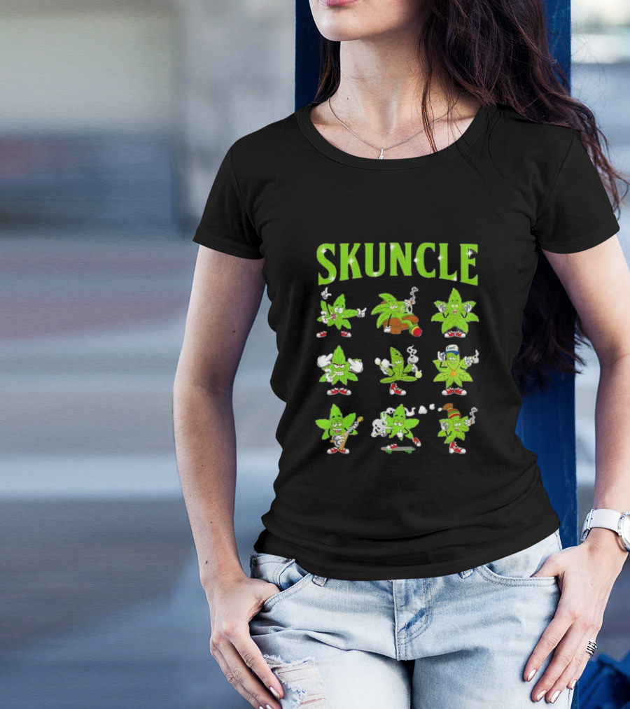 SKUNCLE Smells Like Weed Funny Cartoon Characters Smoking T-Shirt