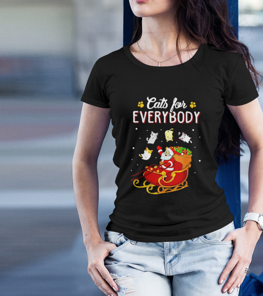 Cats For Everybody Santa With Cats Sleigh Christmas T-Shirt