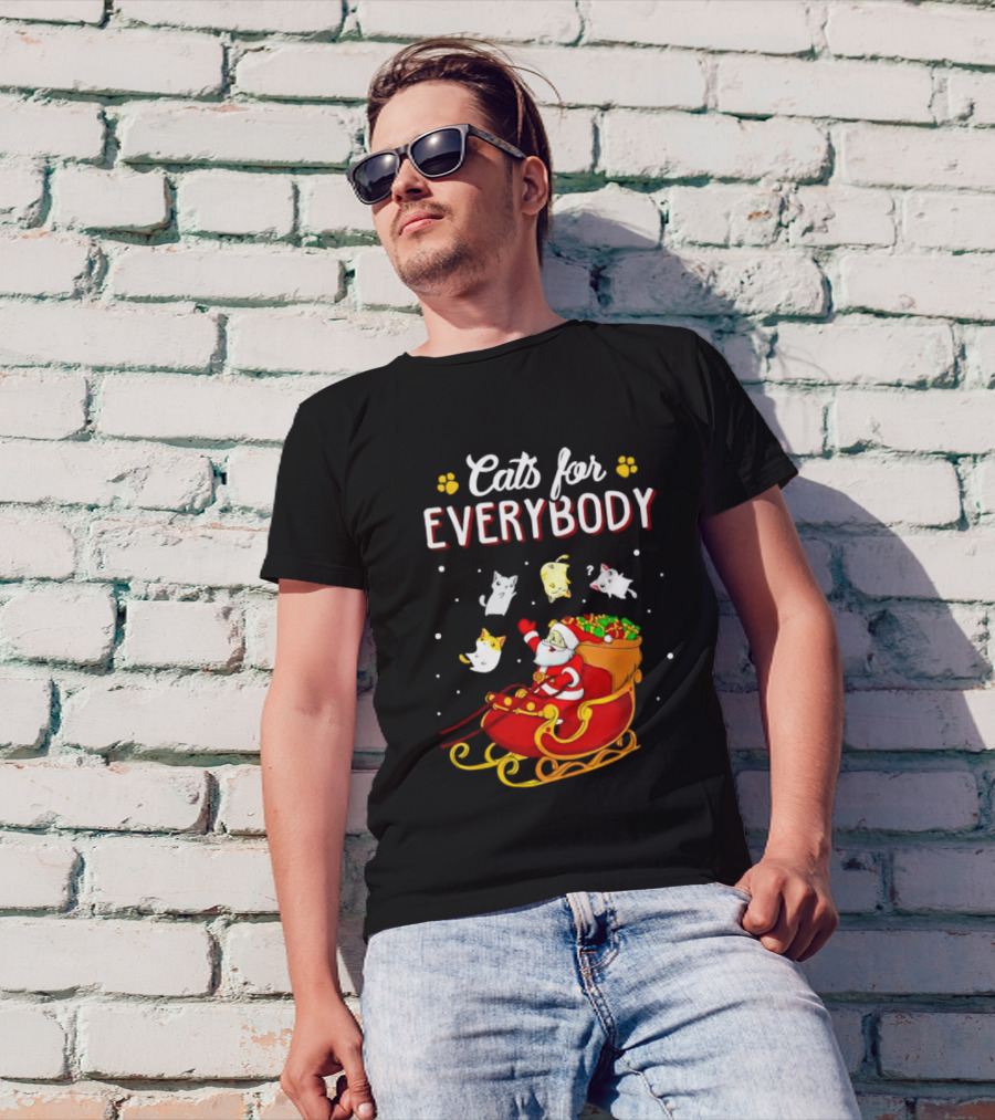 Cats For Everybody Santa With Cats Sleigh Christmas T-Shirt