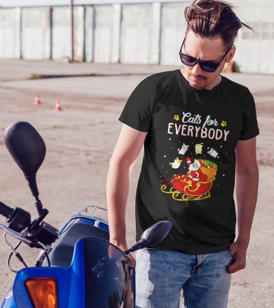 Cats For Everybody Santa With Cats Sleigh Christmas T-Shirt
