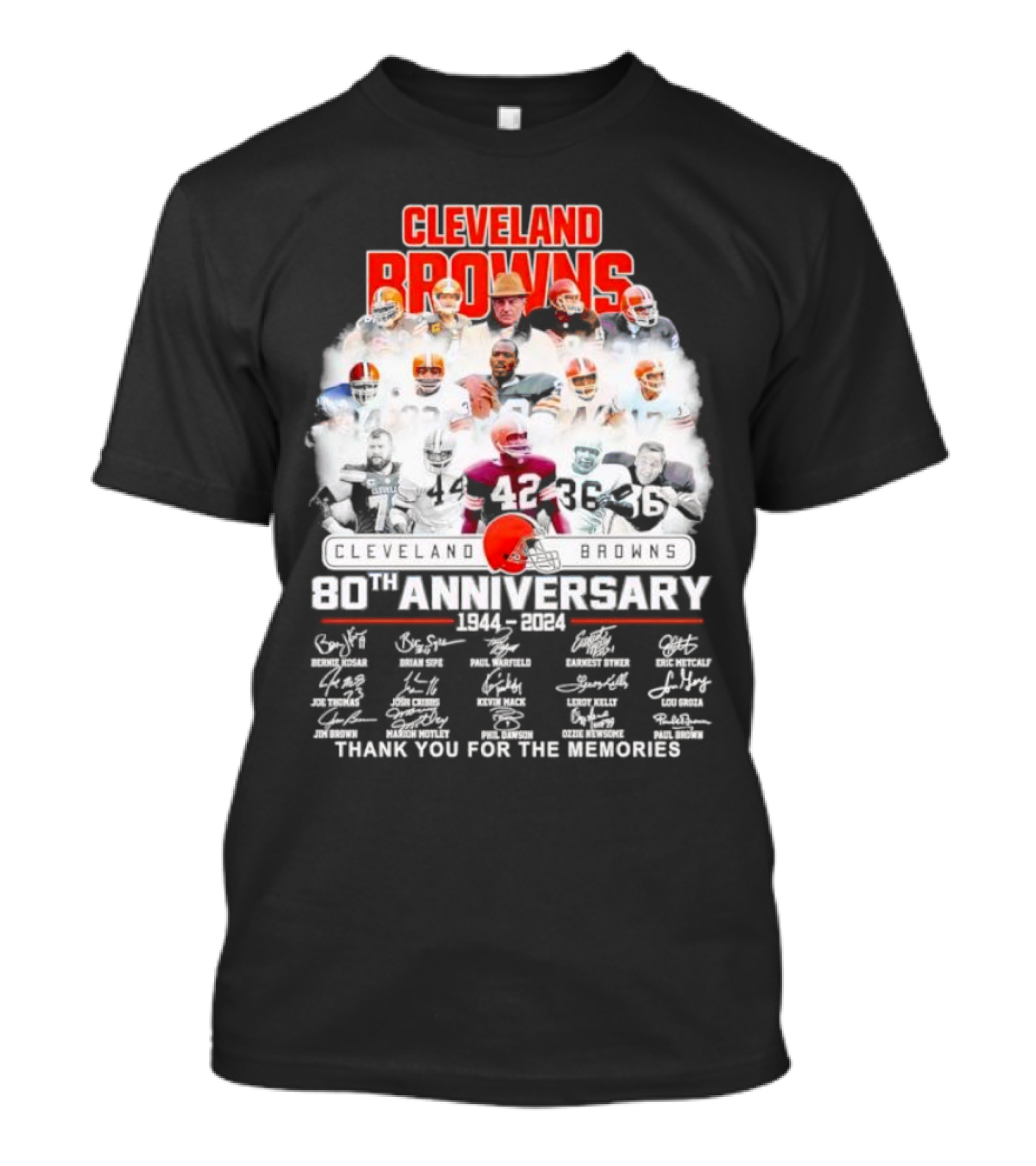 Cleveland Browns 80th Anniversary 1944 2024 Thank You For The Memories Iconic Players And Signatures T-Shirt