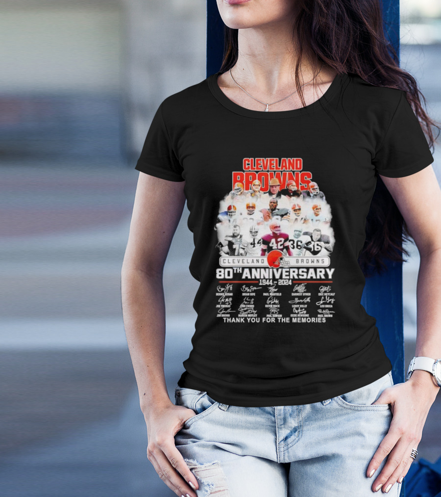 Cleveland Browns 80th Anniversary 1944 2024 Thank You For The Memories Iconic Players And Signatures T-Shirt