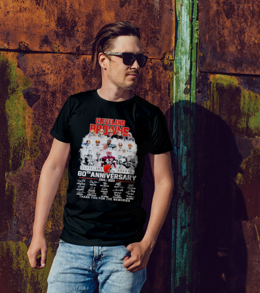 Cleveland Browns 80th Anniversary 1944 2024 Thank You For The Memories Iconic Players And Signatures T-Shirt