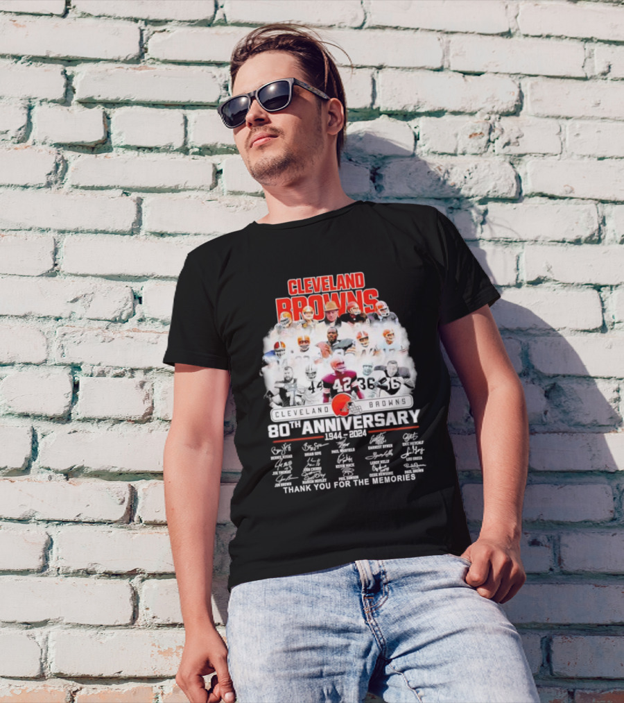 Cleveland Browns 80th Anniversary 1944 2024 Thank You For The Memories Iconic Players And Signatures T-Shirt