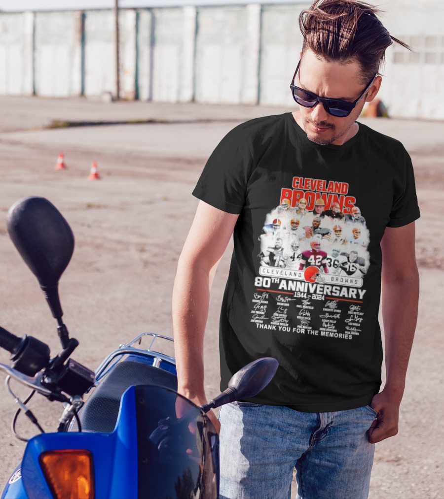 Cleveland Browns 80th Anniversary 1944 2024 Thank You For The Memories Iconic Players And Signatures T-Shirt
