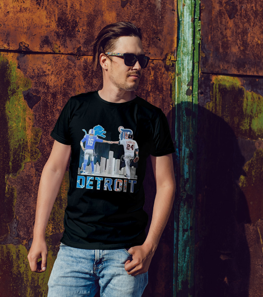 Detroit City Signatures Lions Goff Tigers Cabrera T-Shirt