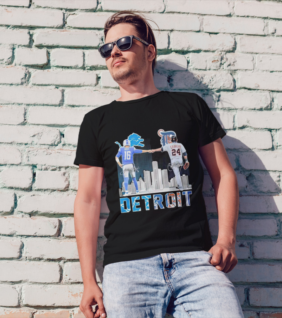 Detroit City Signatures Lions Goff Tigers Cabrera T-Shirt