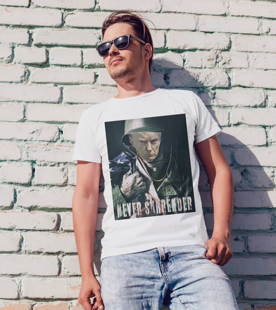 Donald Trump Never Surrender Military Helmet American Flag T-Shirt
