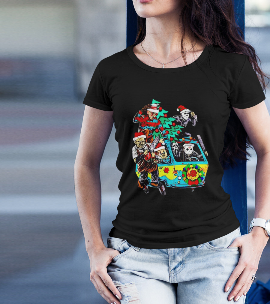 Horror Movie Characters Christmas Driving Mystery Van T-Shirt