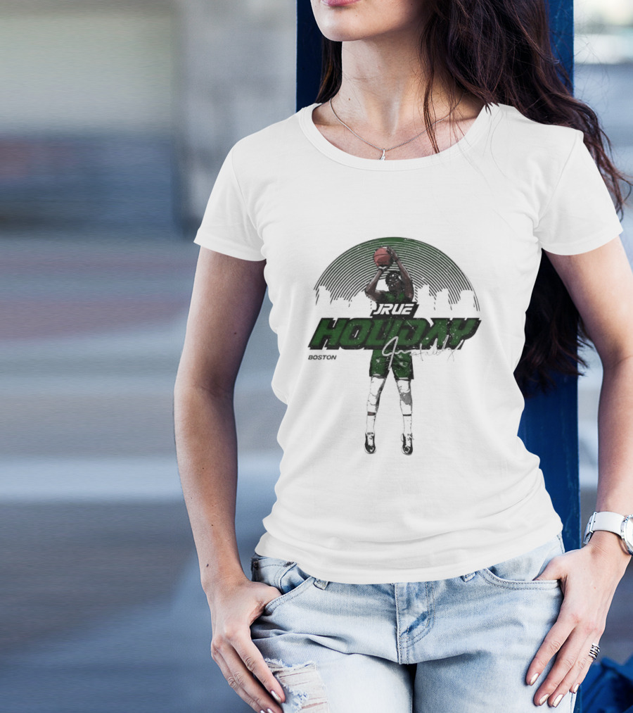 Jrue Holiday Boston Celtics Skyline Basketball Signature T-Shirt