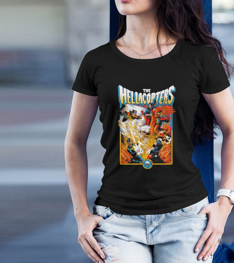 The Hellacopters Superhero Comic Rock Battle Machado T-Shirt