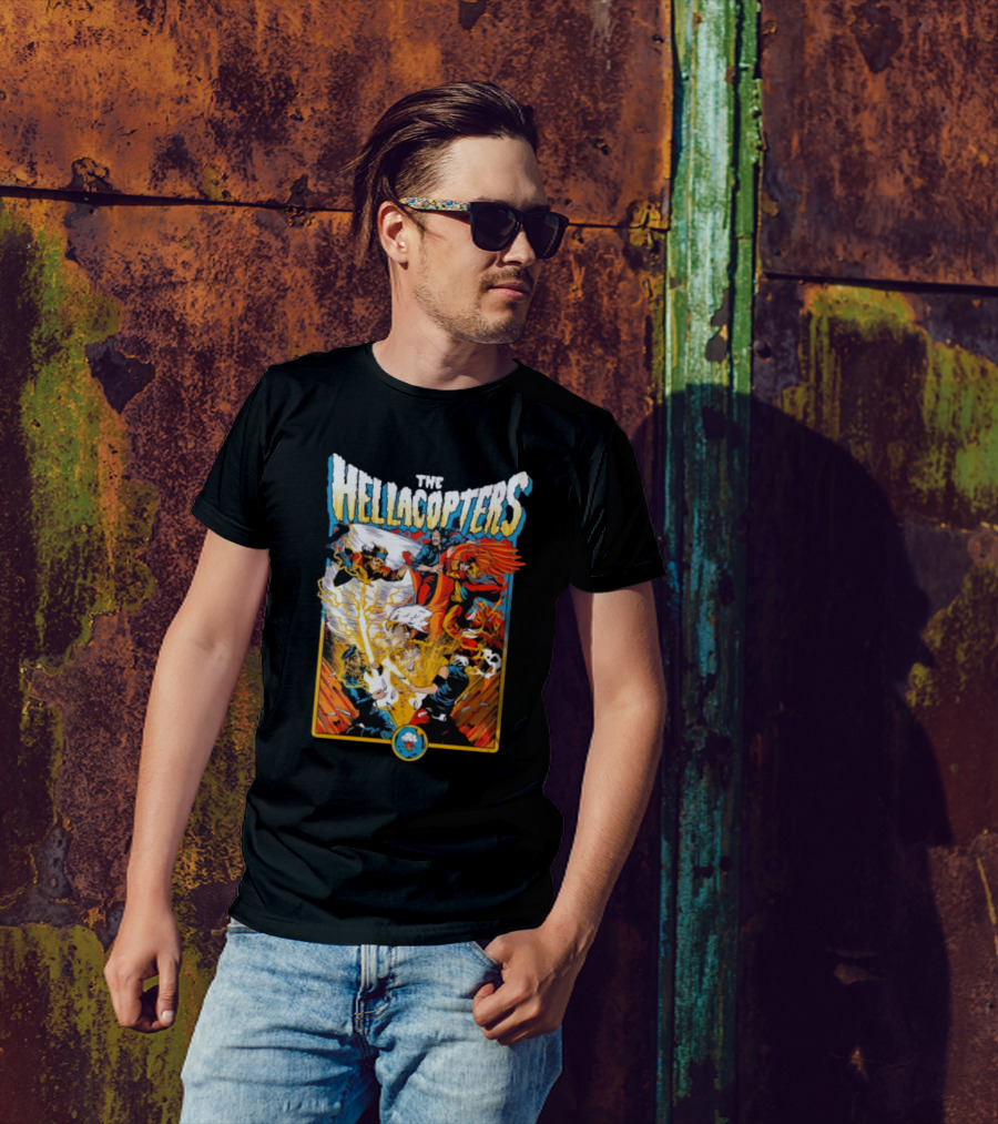 The Hellacopters Superhero Comic Rock Battle Machado T-Shirt