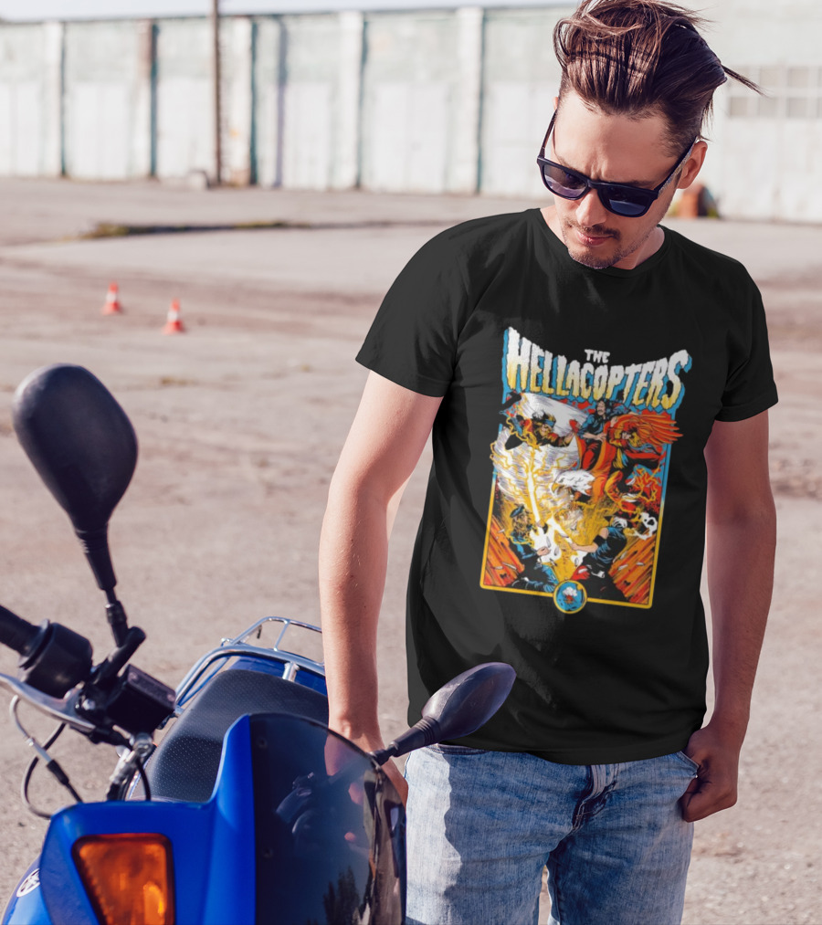 The Hellacopters Superhero Comic Rock Battle Machado T-Shirt