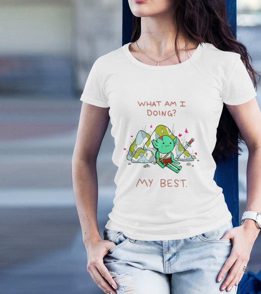 What Am I Doing My Best Cute Goblin Warrior Relaxing By Rocks T-Shirt