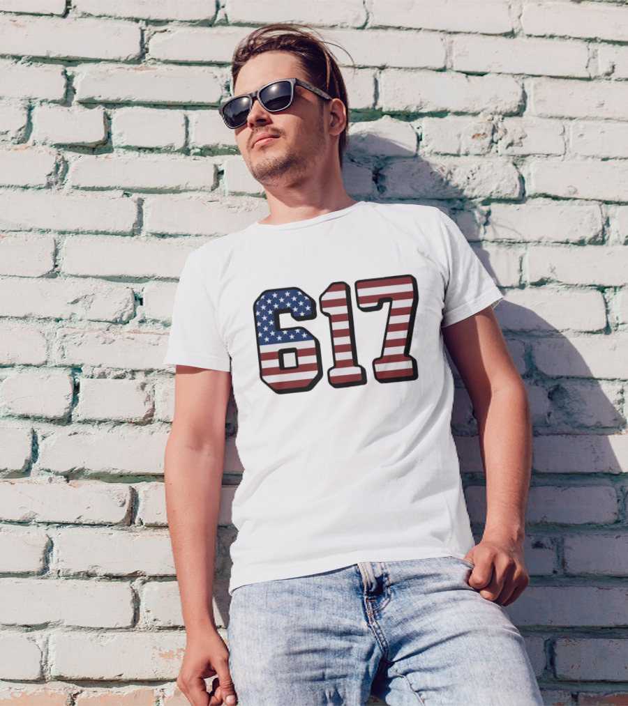 Boston 617 USA Flag T-Shirt
