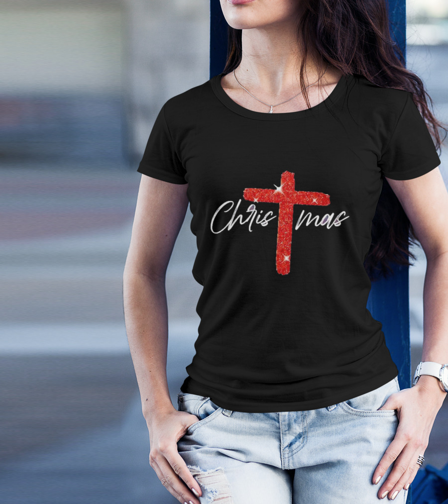 Christmas Crucifix Sparkle T-Shirt