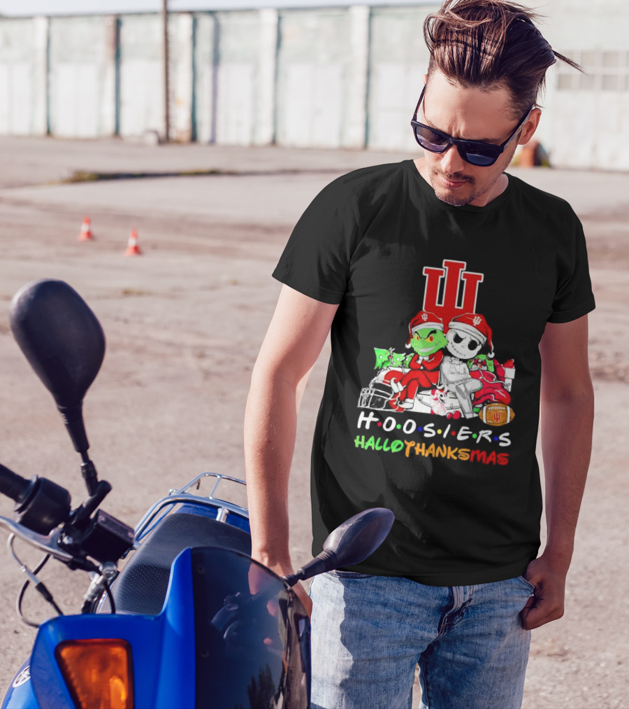 Hoosiers Grinch And Jack Skellington HalloThanksMas T-Shirt