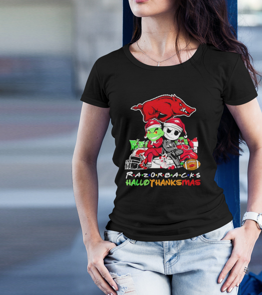 Razorbacks Grinch Jack Skellington Friends HalloThanksMas T-Shirt