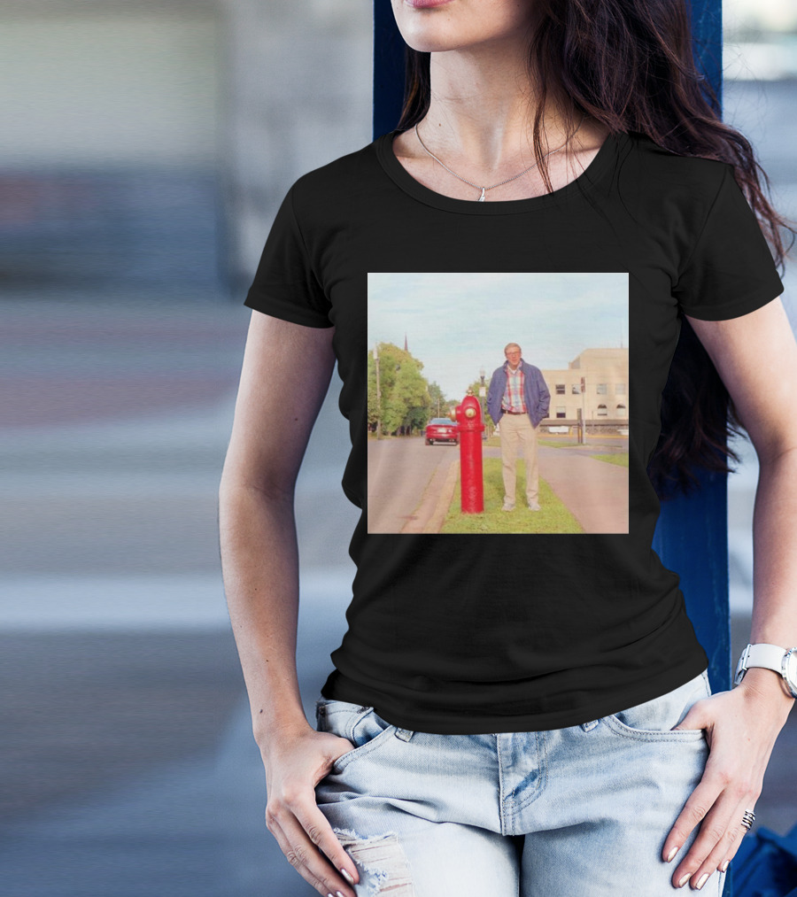 Joe Pera Next To Red Fire Hydrant On Street With Red Car In Background T-Shirt