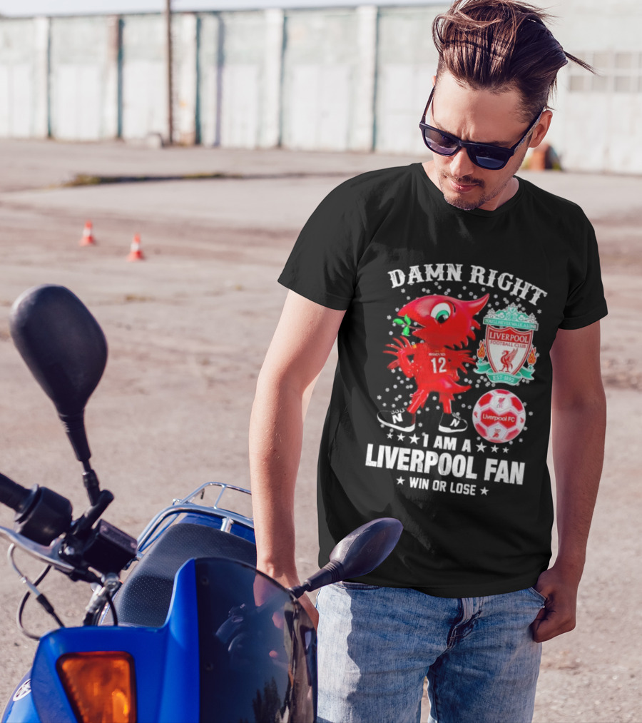 Damn Right I Am A Liverpool Fan Win Or Lose Mighty Red Snowflakes Liverpool FC Football Club Est 1892 T-Shirt
