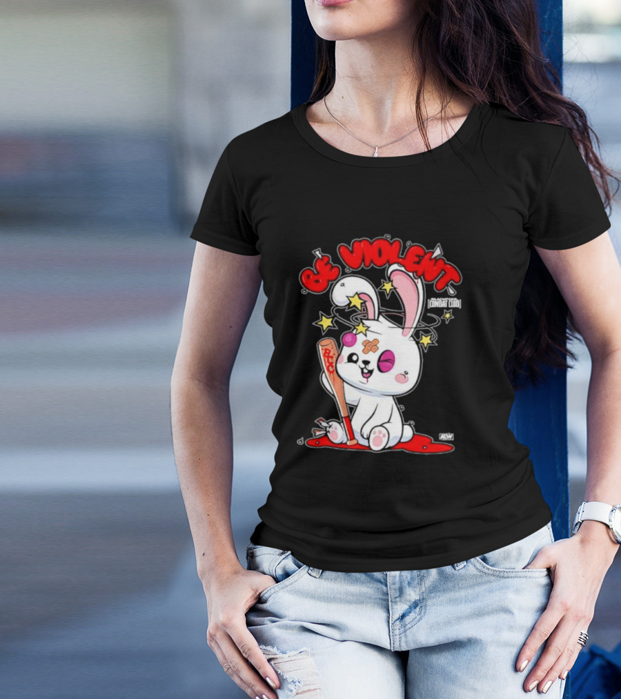 Blackpool Combat Club Be Violent Bunny With Bat And Stars T-Shirt