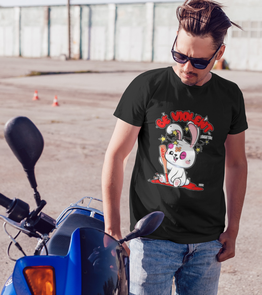 Blackpool Combat Club Be Violent Bunny With Bat And Stars T-Shirt
