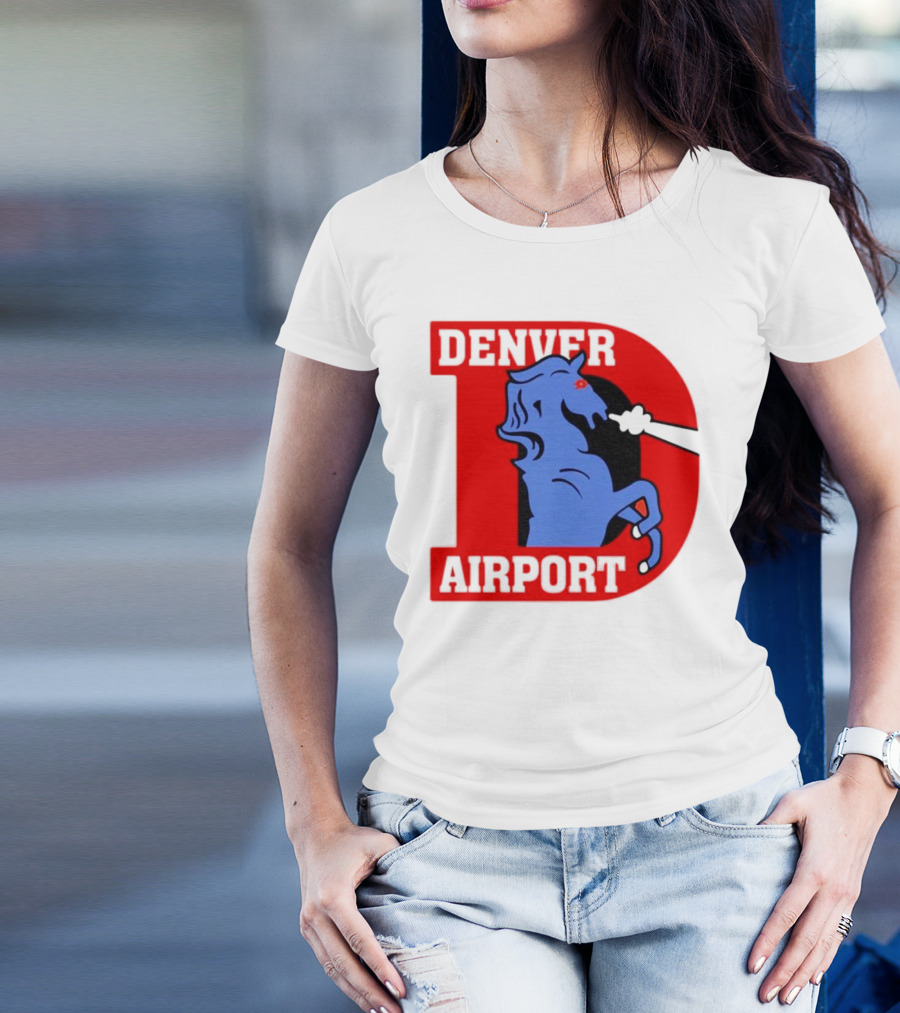 Denver Airport Blue Mustang Icon With Red Letter D T-Shirt