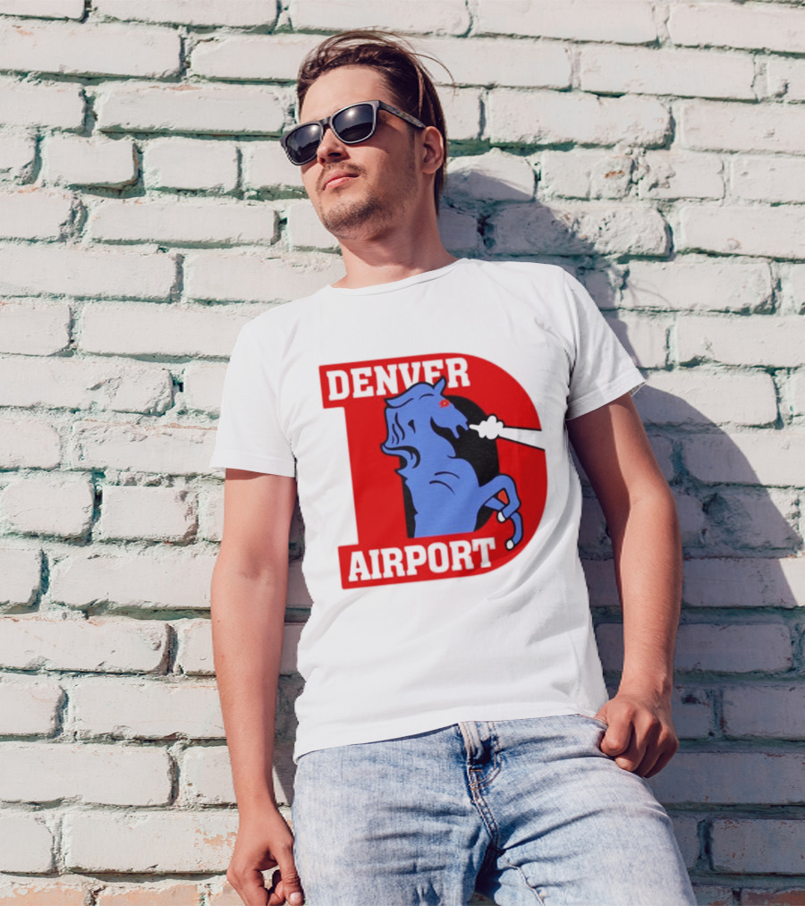 Denver Airport Blue Mustang Icon With Red Letter D T-Shirt