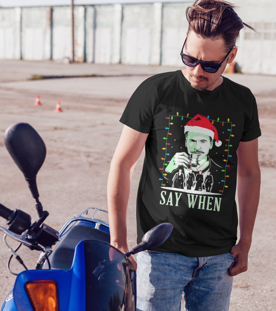 Doc Holliday Say When Christmas Lights Santa Hat T-Shirt