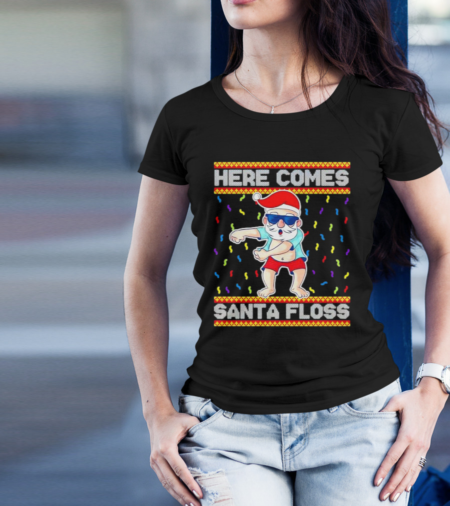 Here Comes Santa Floss Christmas Dance Party T-Shirt