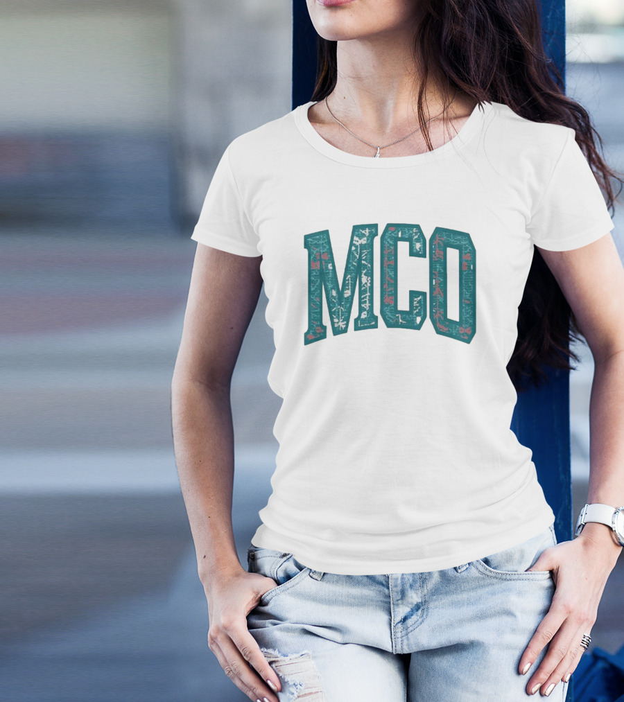 MCO Magic Carpet Oasis Vintage Teal Textured Letters T-Shirt