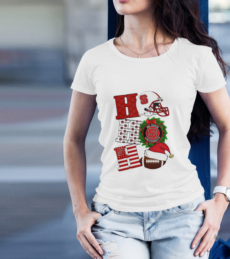 NC State Wolfpack University Christmas Football Helmet Text T-Shirt