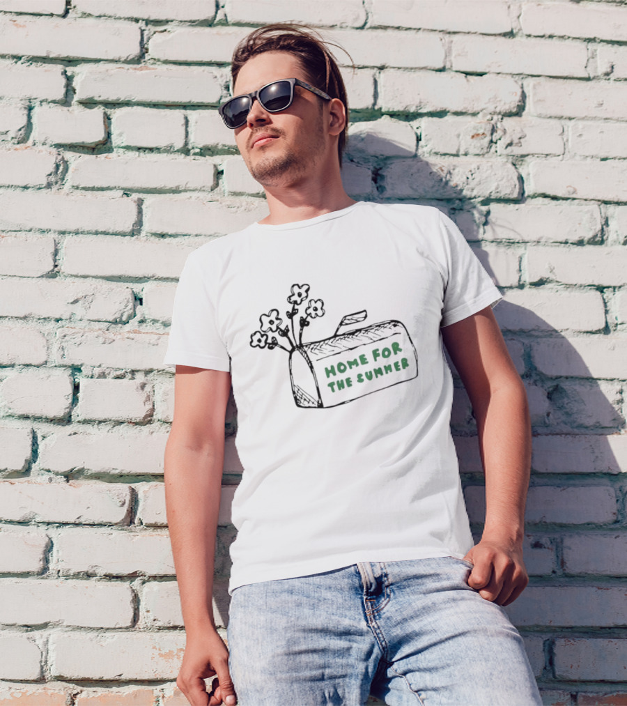 Sara Kays Home For The Summer Graphic With Flowers And Bag T-Shirt