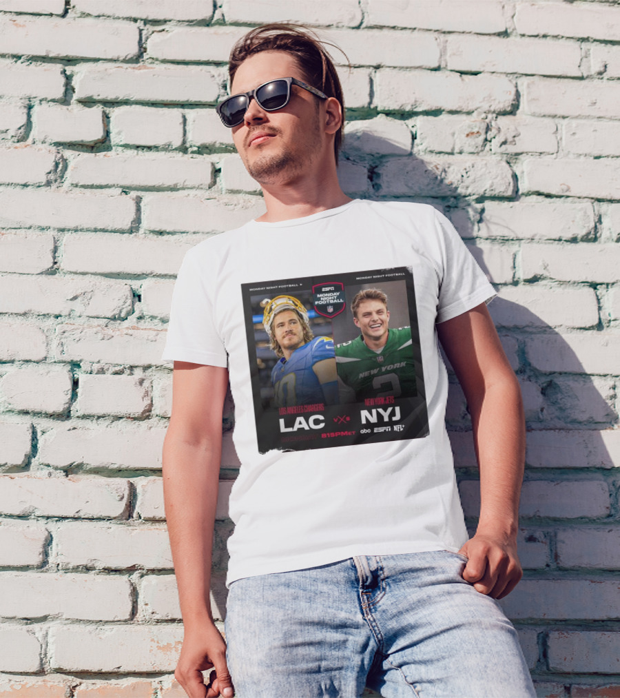Justin Herbert Vs Zach Wilson Los Angeles Chargers Vs New York Jets ESPN Monday Night Football LAC Vs NYJ NFL 8:15 PM ET T-Shirt