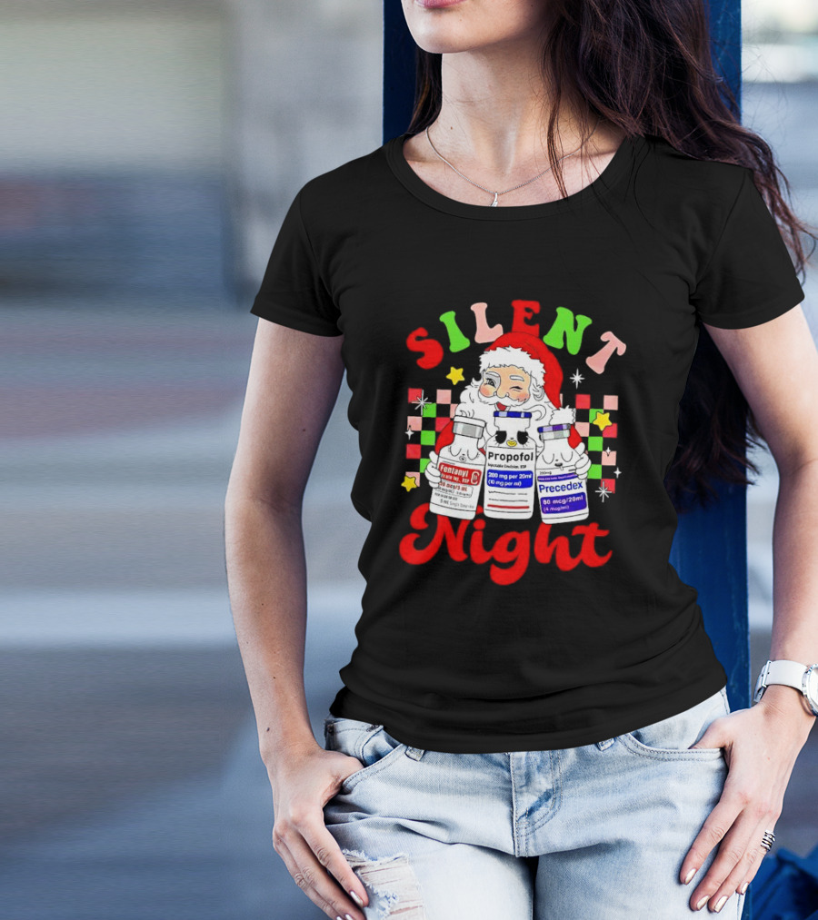 Silent Night ICU Nurse Christmas Santa Helpers T-Shirt