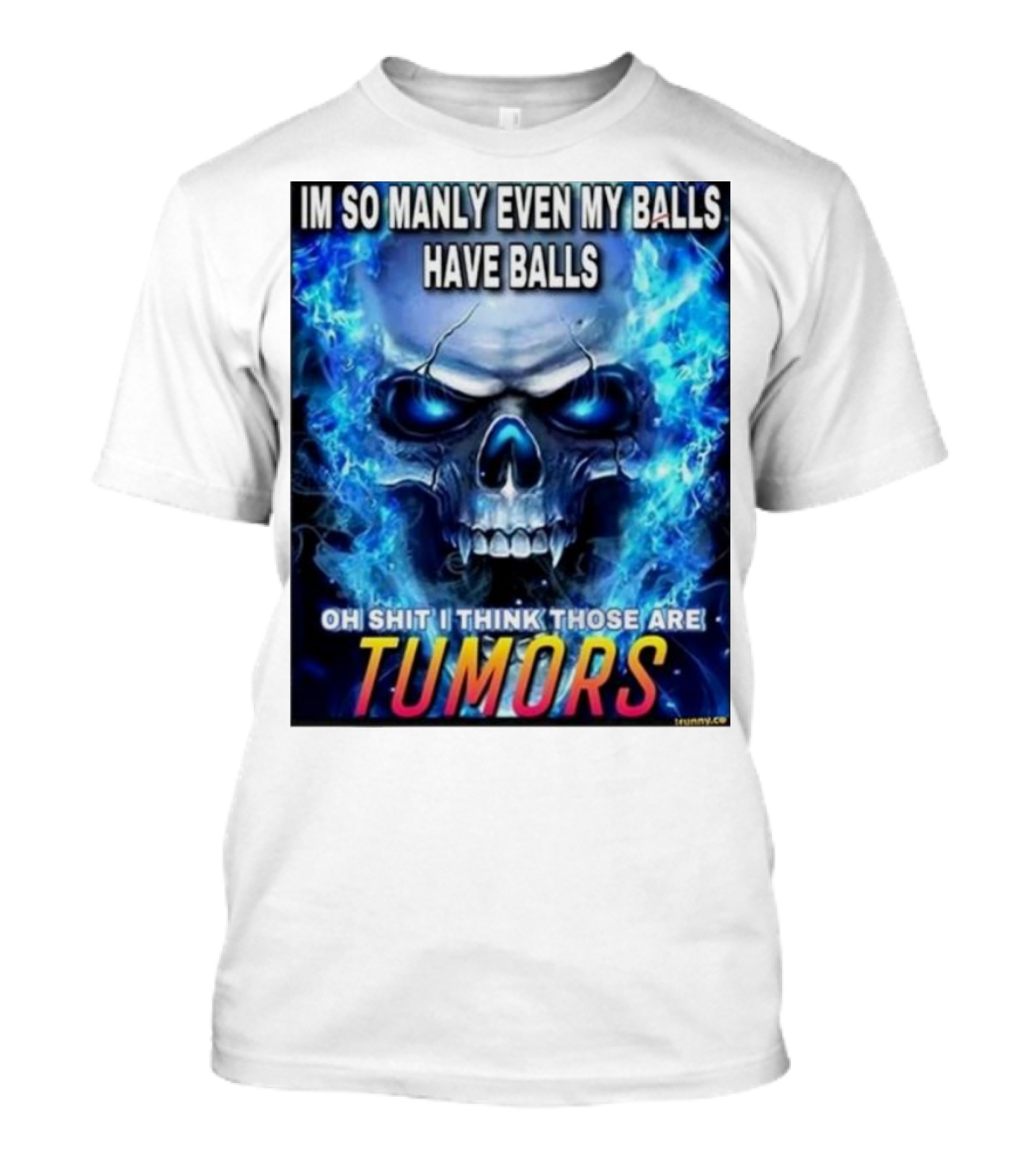 IM SO MANLY EVEN MY BALLS HAVE BALLS OH SHIT I THINK THOSE ARE TUMORS T-Shirt