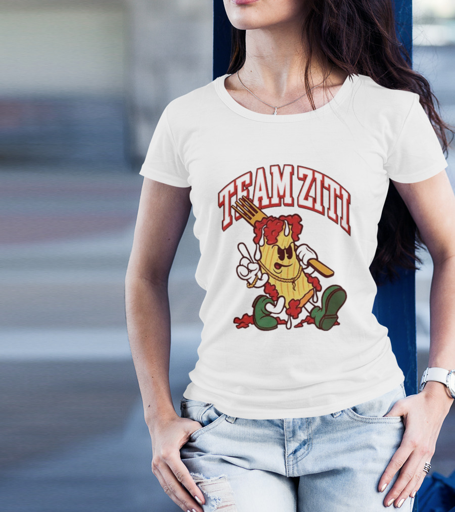 Team Ziti Pasta Character With Fork And Sauce T-Shirt