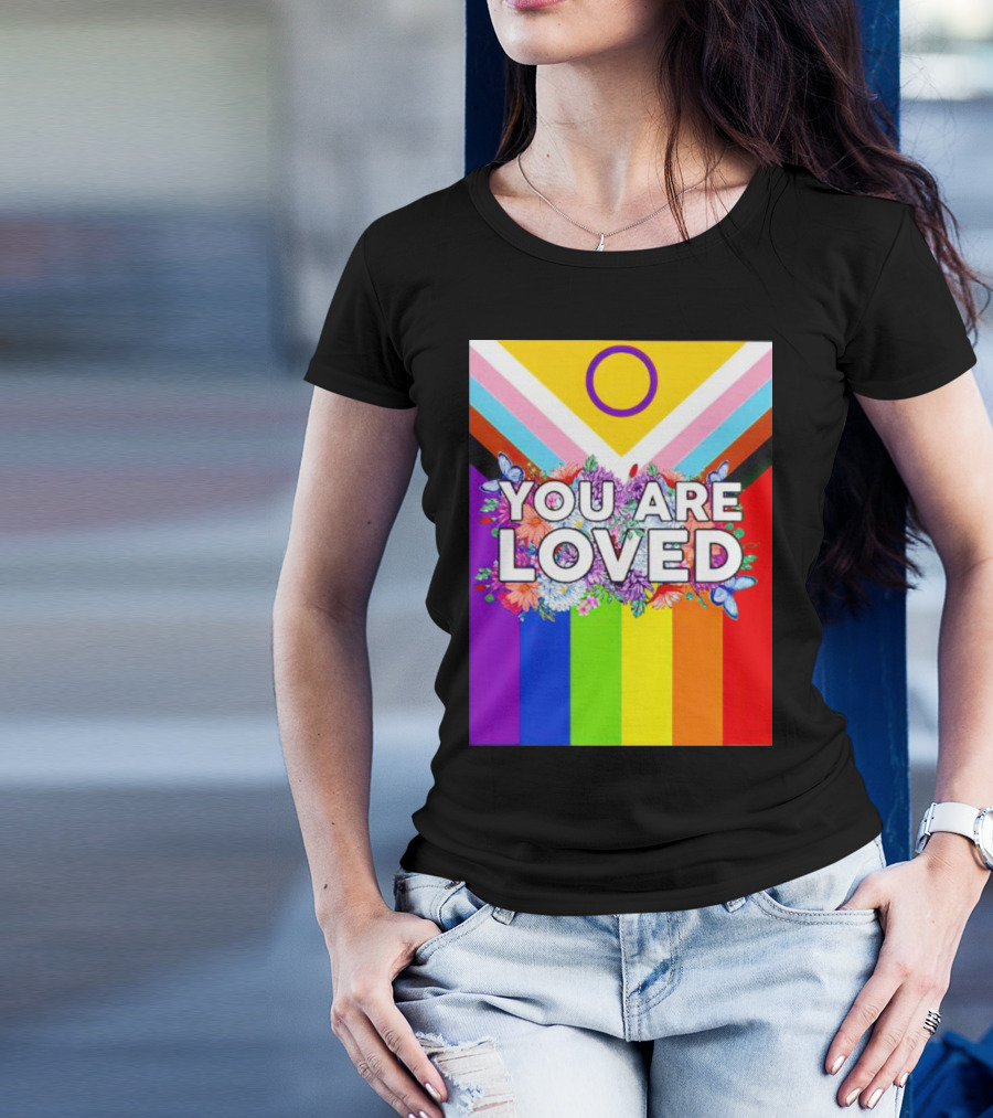 You Are Loved Pride Flag Flowers And Butterflies T-Shirt