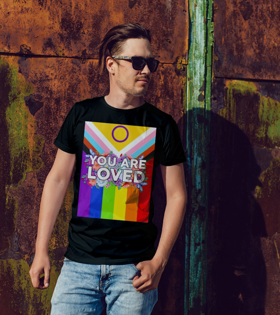 You Are Loved Pride Flag Flowers And Butterflies T-Shirt