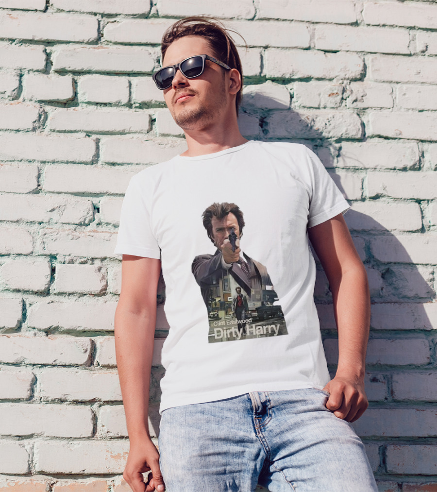 Clint Eastwood Dirty Harry Iconic Movie Scene With Gun And Urban Background T-Shirt