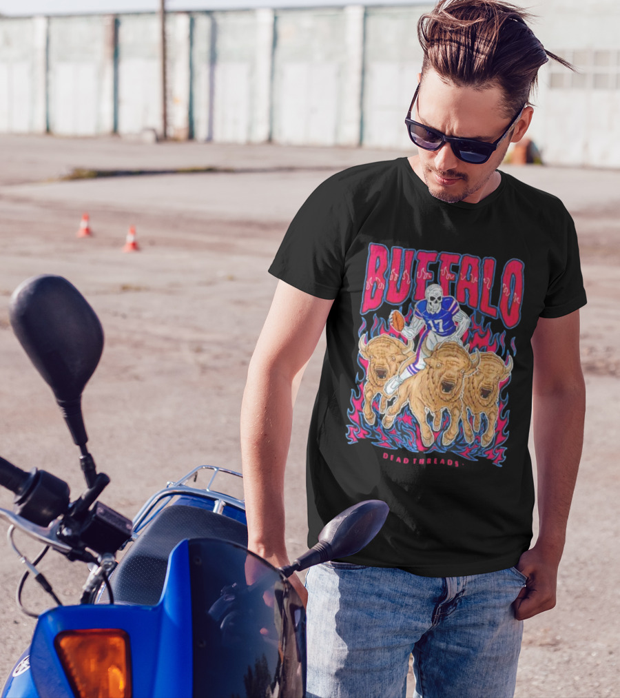 Buffalo Football Dead Threads Skeleton Quarterback Riding Buffalos T-Shirt
