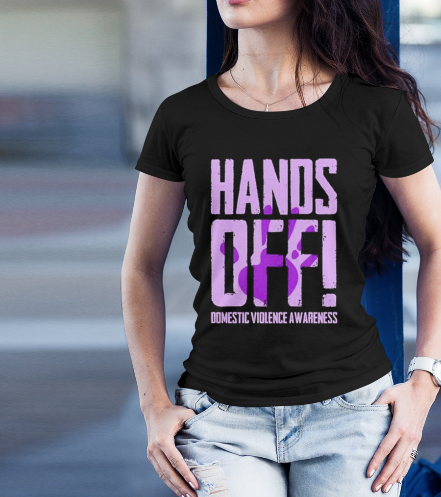 HANDS OFF DOMESTIC VIOLENCE AWARENESS PURPLE HANDPRINT T-Shirt