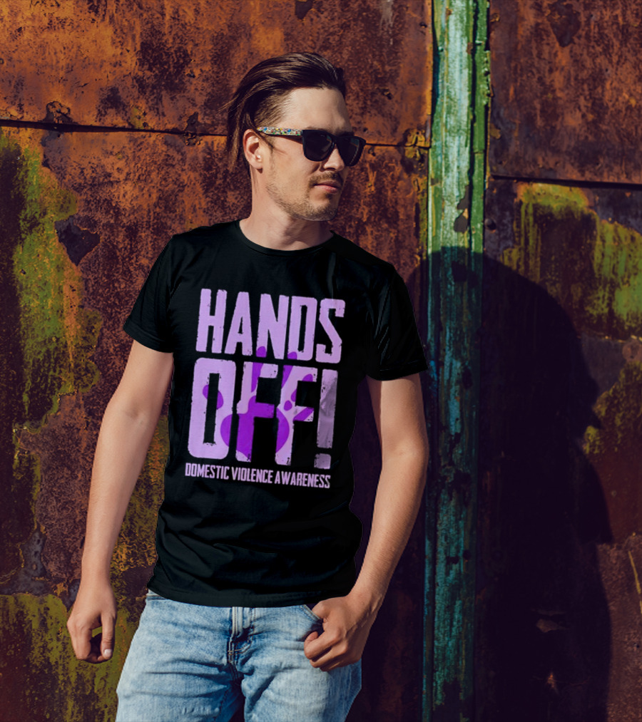 HANDS OFF DOMESTIC VIOLENCE AWARENESS PURPLE HANDPRINT T-Shirt