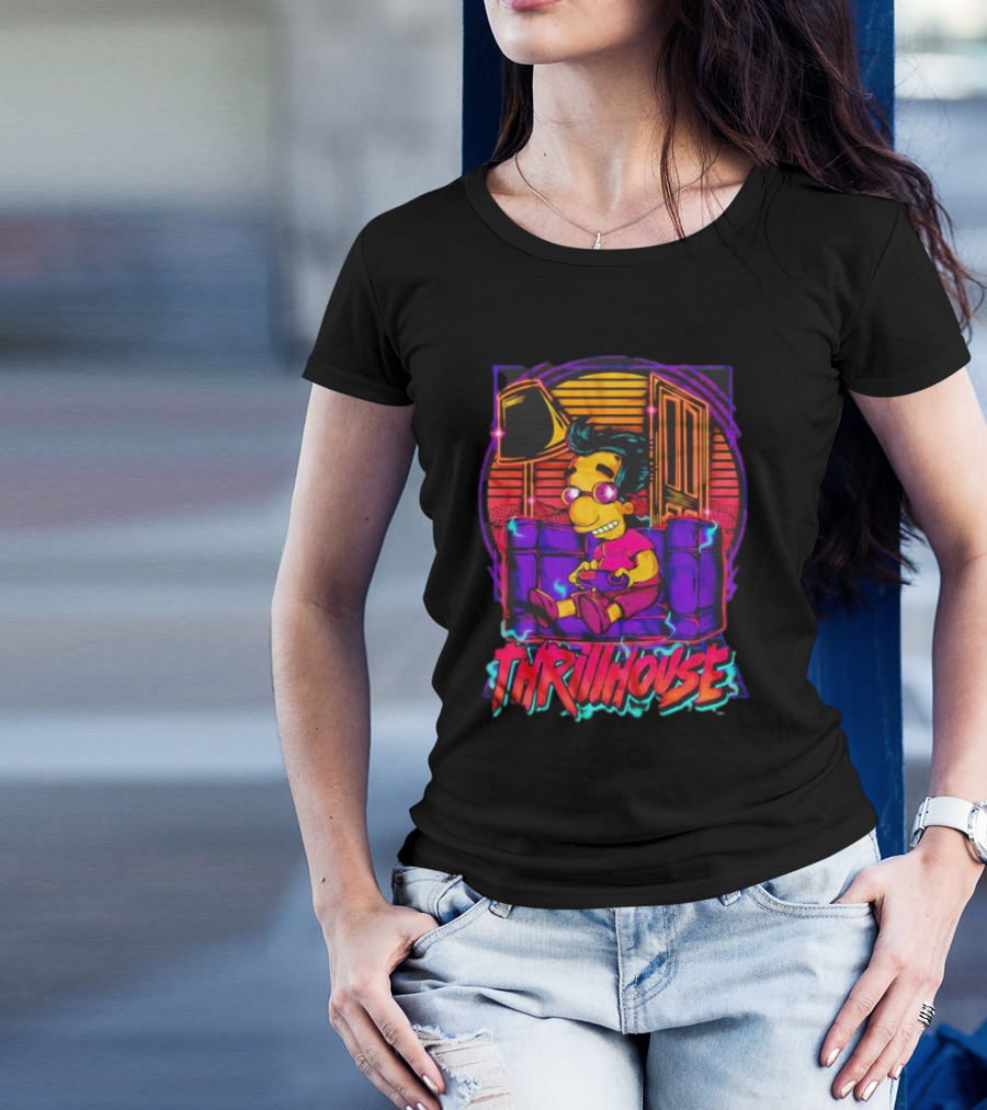 Milhouse Van Houten Thrillhouse Retro Gaming Neon Scene T-Shirt