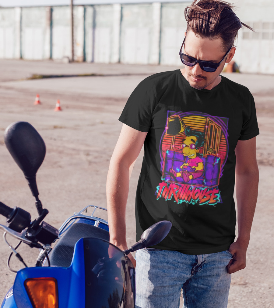 Milhouse Van Houten Thrillhouse Retro Gaming Neon Scene T-Shirt