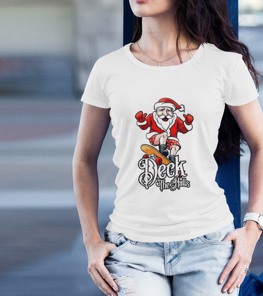 Skateboarding Santa Claus Deck The Halls Christmas Holiday Fun T-Shirt